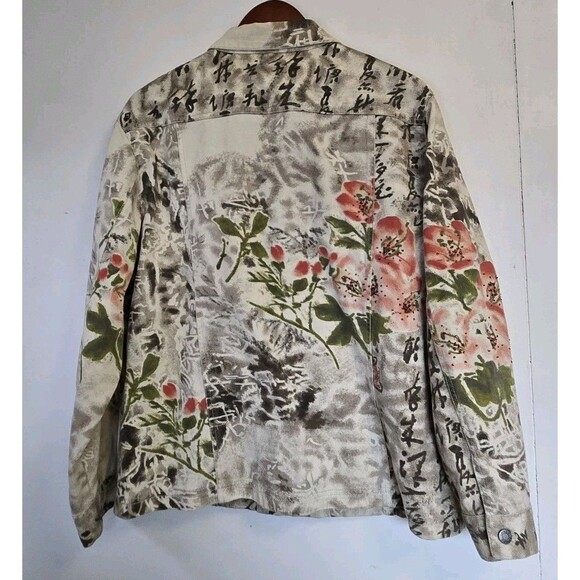 Vtg Chicos Design Jacket Womens Button Denim Shirt All Over Floral Asian Sequin - Picture 6 of 8
